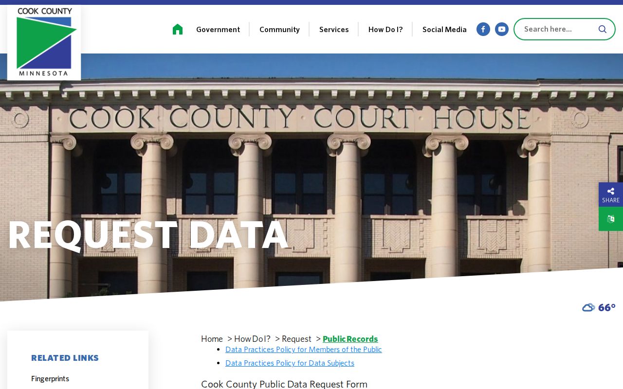 Cook County booking record public-data request form