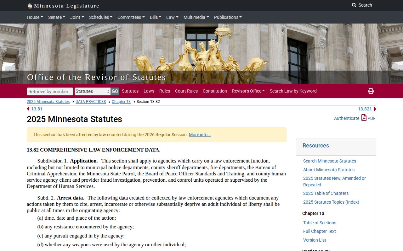 Cook County booking photo public-record rule in Minnesota statute